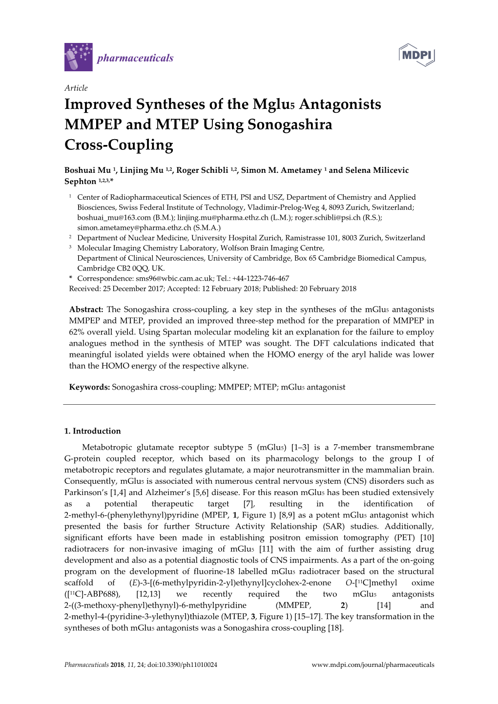 Improved Syntheses of the Mglu5 Antagonists MMPEP and MTEP Using Sonogashira Cross-Coupling