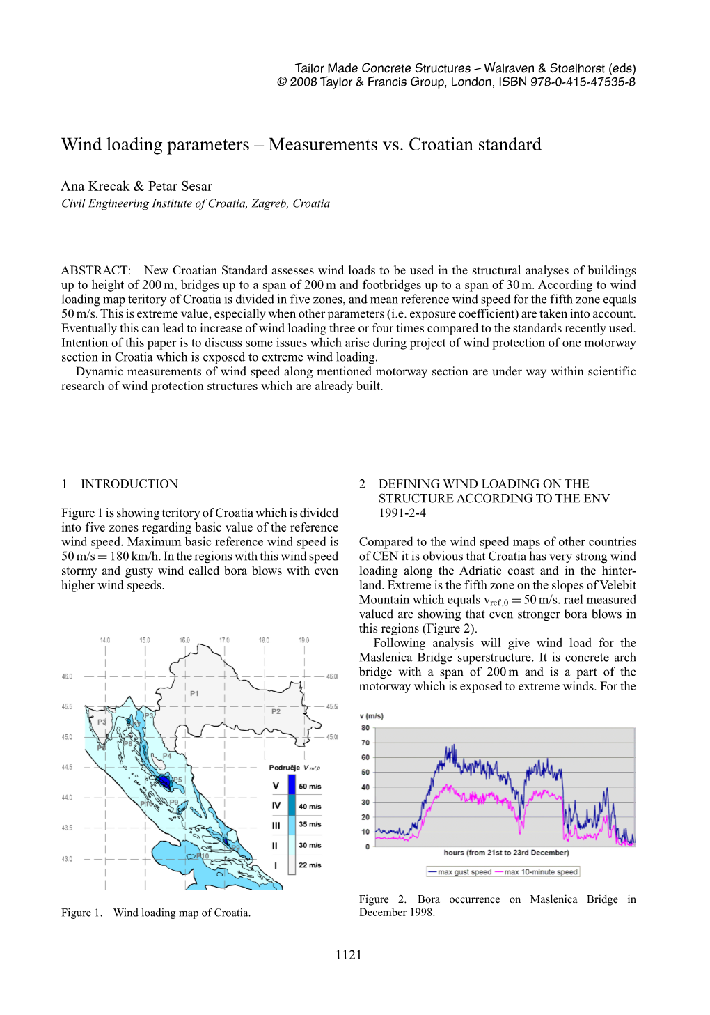 Wind Loading Parameters – Measurements Vs. Croatian Standard