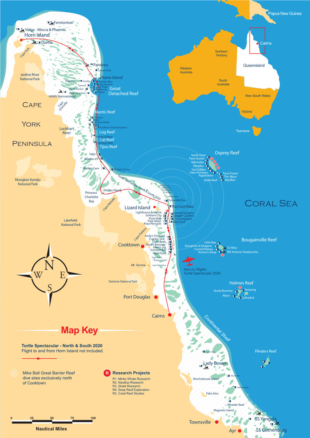 Coral Sea S E W Map