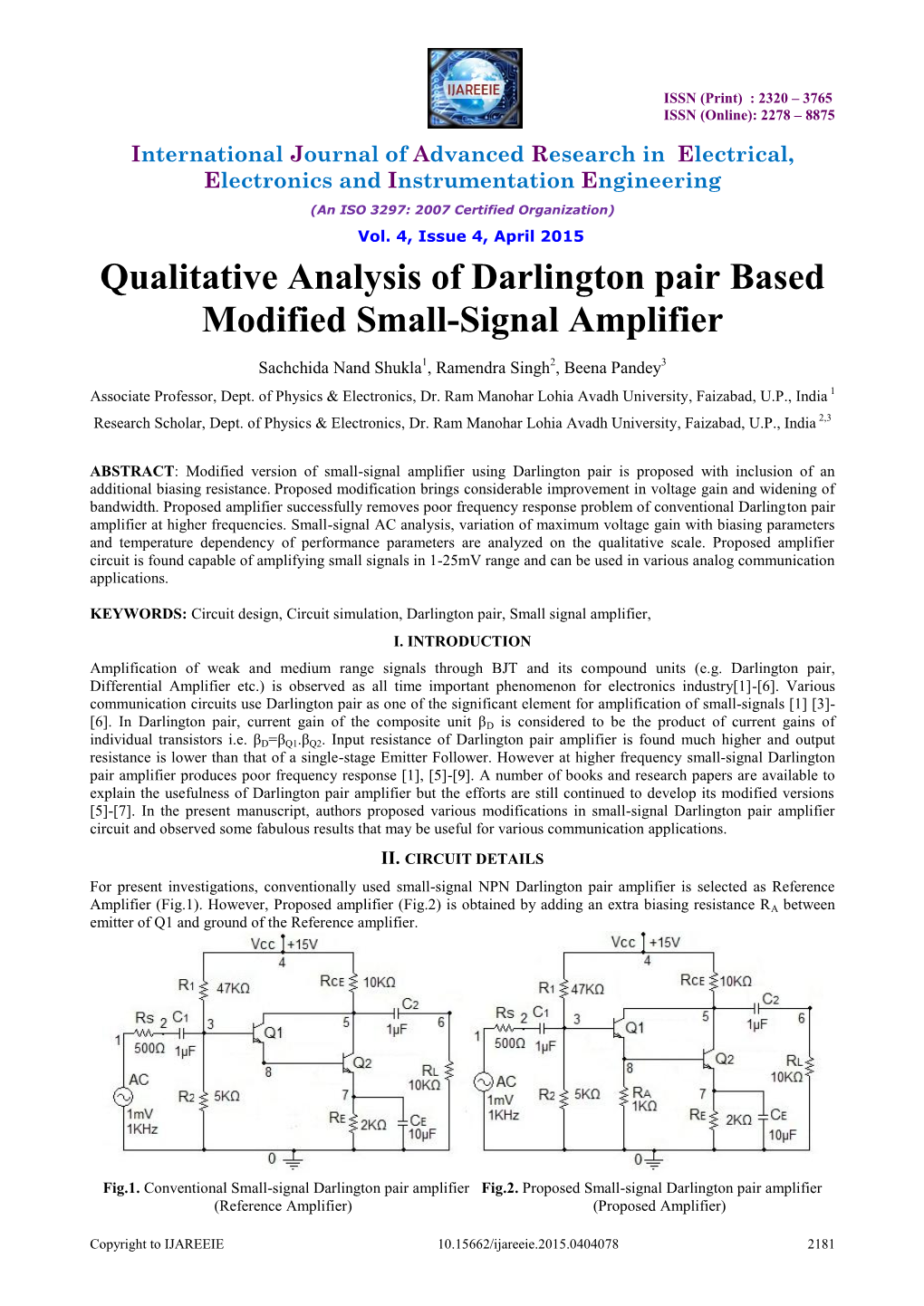 Qualitative Analysis of Darlington Pair Based Modified Small-Signal Amplifier