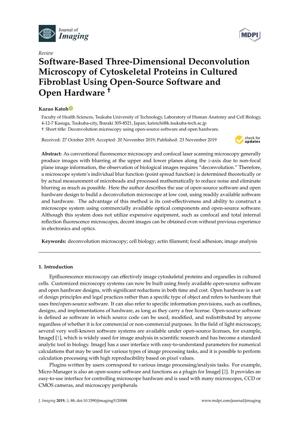 Software-Based Three-Dimensional Deconvolution Microscopy of Cytoskeletal Proteins in Cultured Fibroblast Using Open-Source Software and † Open Hardware