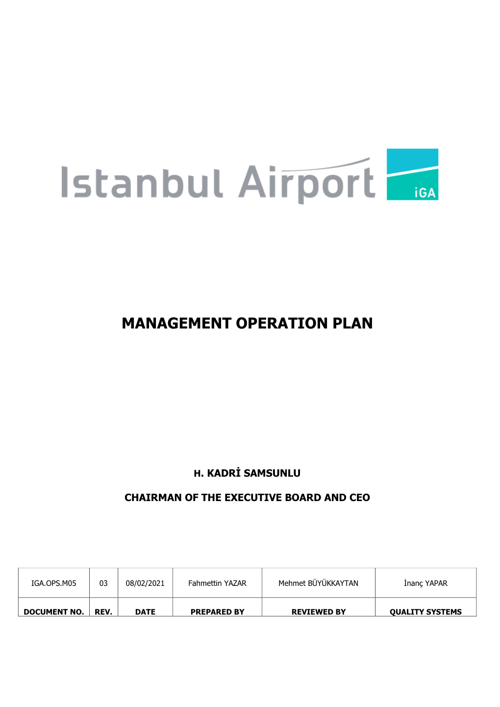 Operation Management Plan and the Tariff by DHMİ