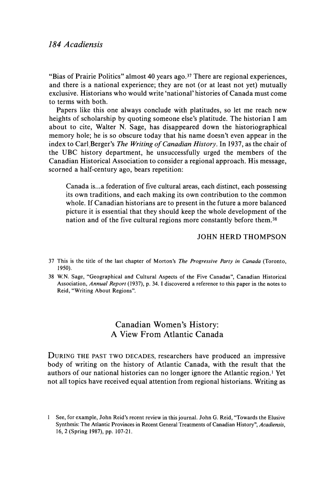 184 Acadiensis Canadian Women's History: a View from Atlantic Canada