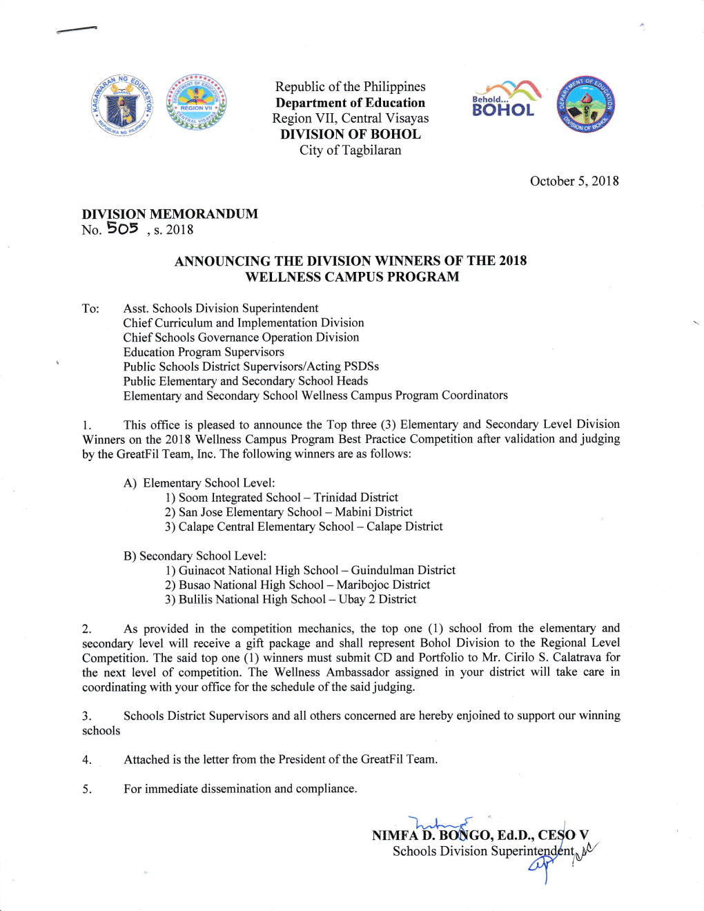Artment of Education Region VII, Central Visayas DIVISION of BOHOL City of Tagbilaran