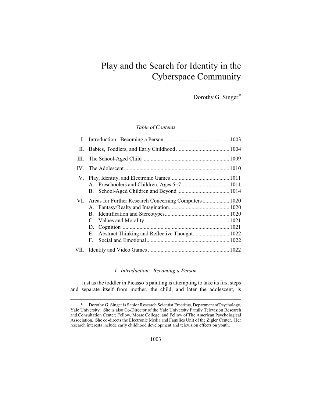 Play and the Search for Identity in the Cyberspace Community