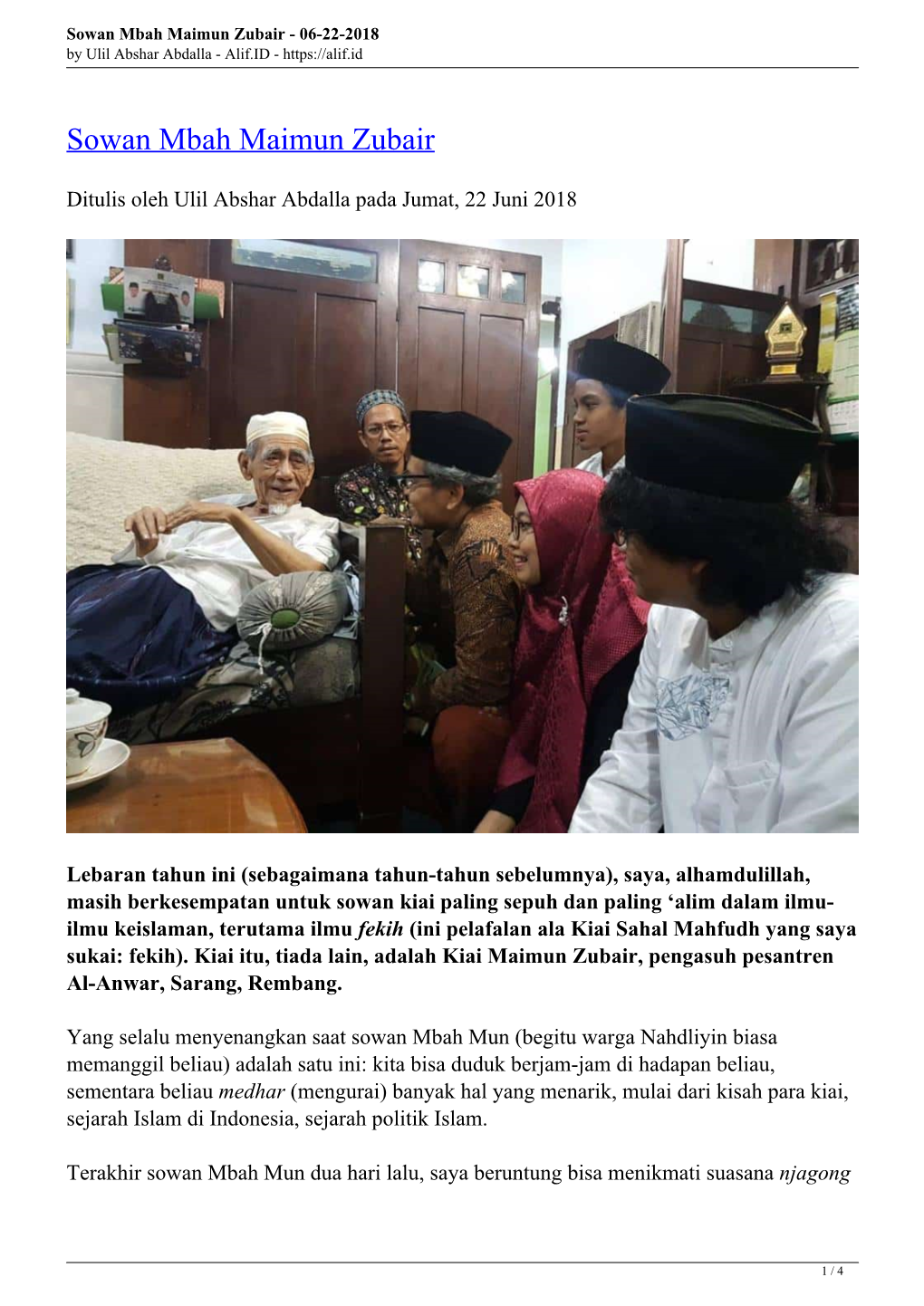 Sowan Mbah Maimun Zubair - 06-22-2018 by Ulil Abshar Abdalla - Alif.ID