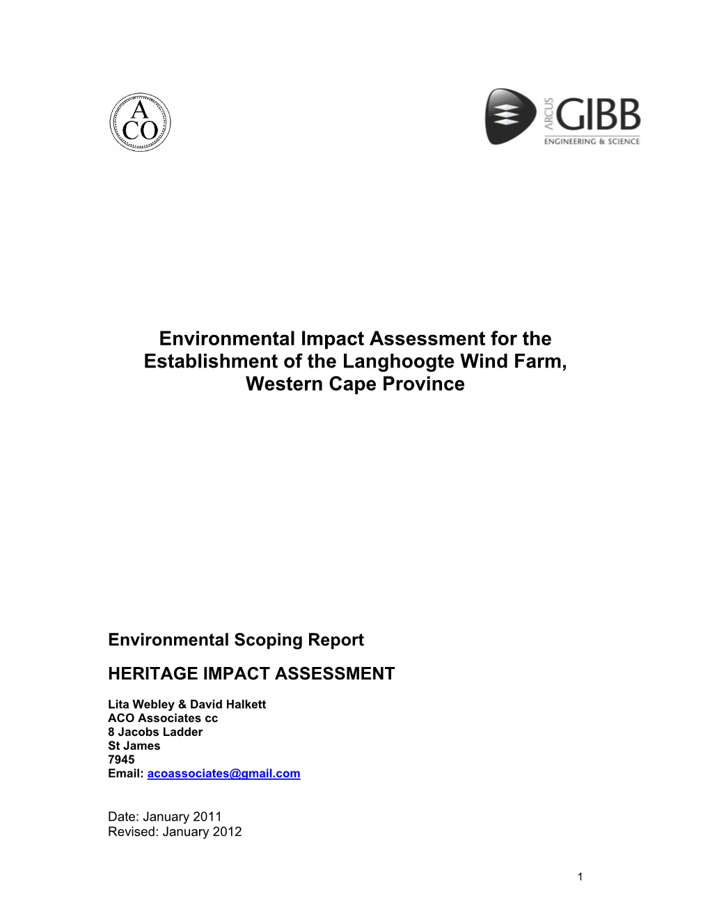 Environmental Impact Assessment for the Establishment of the Langhoogte Wind Farm, Western Cape Province