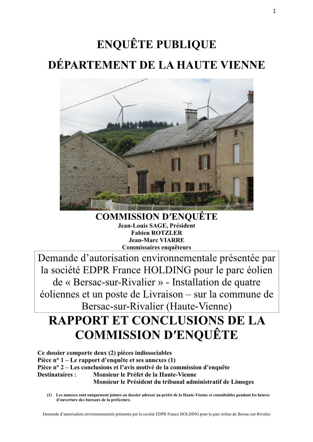 Rapport D'enquête ICPE Bersac Sur Rivalier