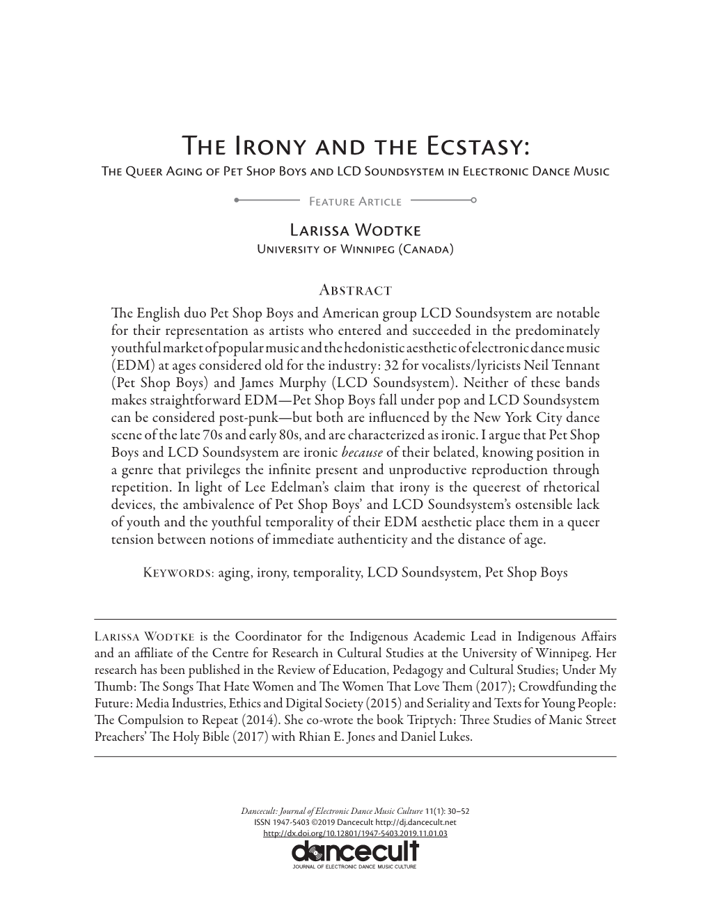 The Irony and the Ecstasy: the Queer Aging of Pet Shop Boys and LCD Soundsystem in Electronic Dance Music