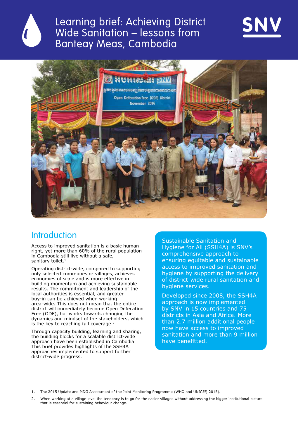 Learning Brief: Achieving District Wide Sanitation – Lessons from Banteay Meas, Cambodia