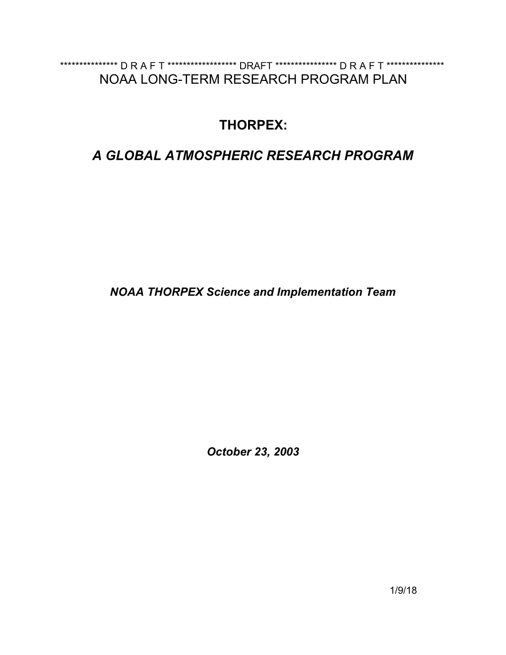 Noaa Thorpex Initiative