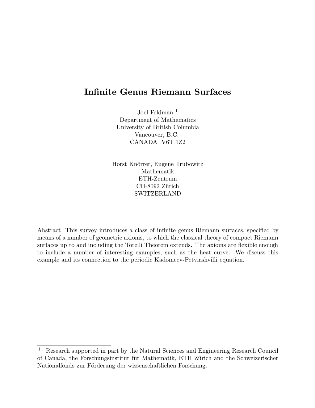 Infinite Genus Riemann Surfaces