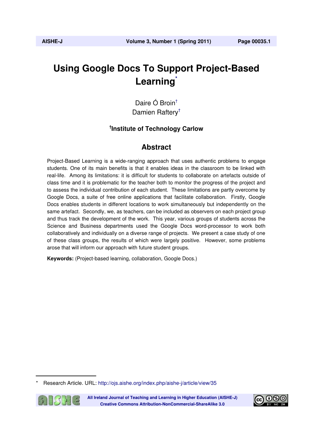 Using Google Docs to Support Project-Based Learning*
