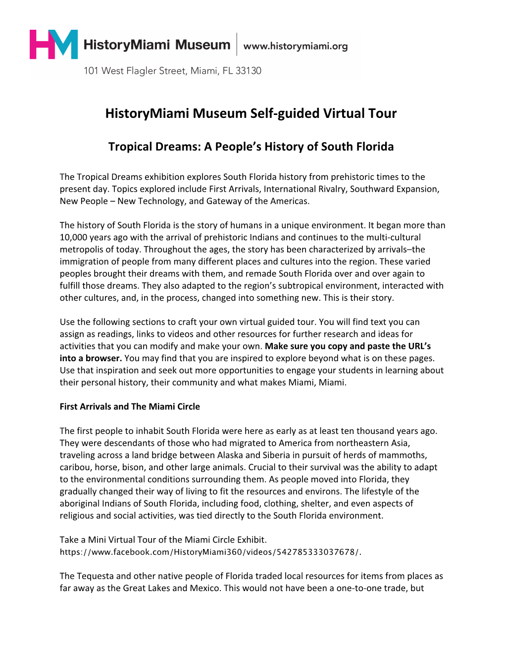 Historymiami Museum Self-Guided Virtual Tour