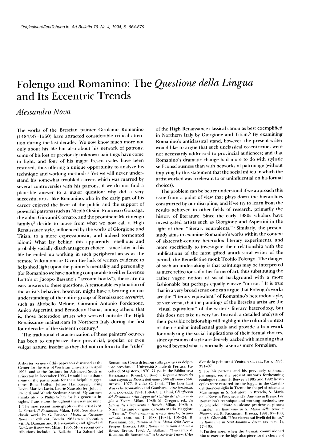 Folengo and Romanino: the Questione Della Lingua and Its Eccentric Trends