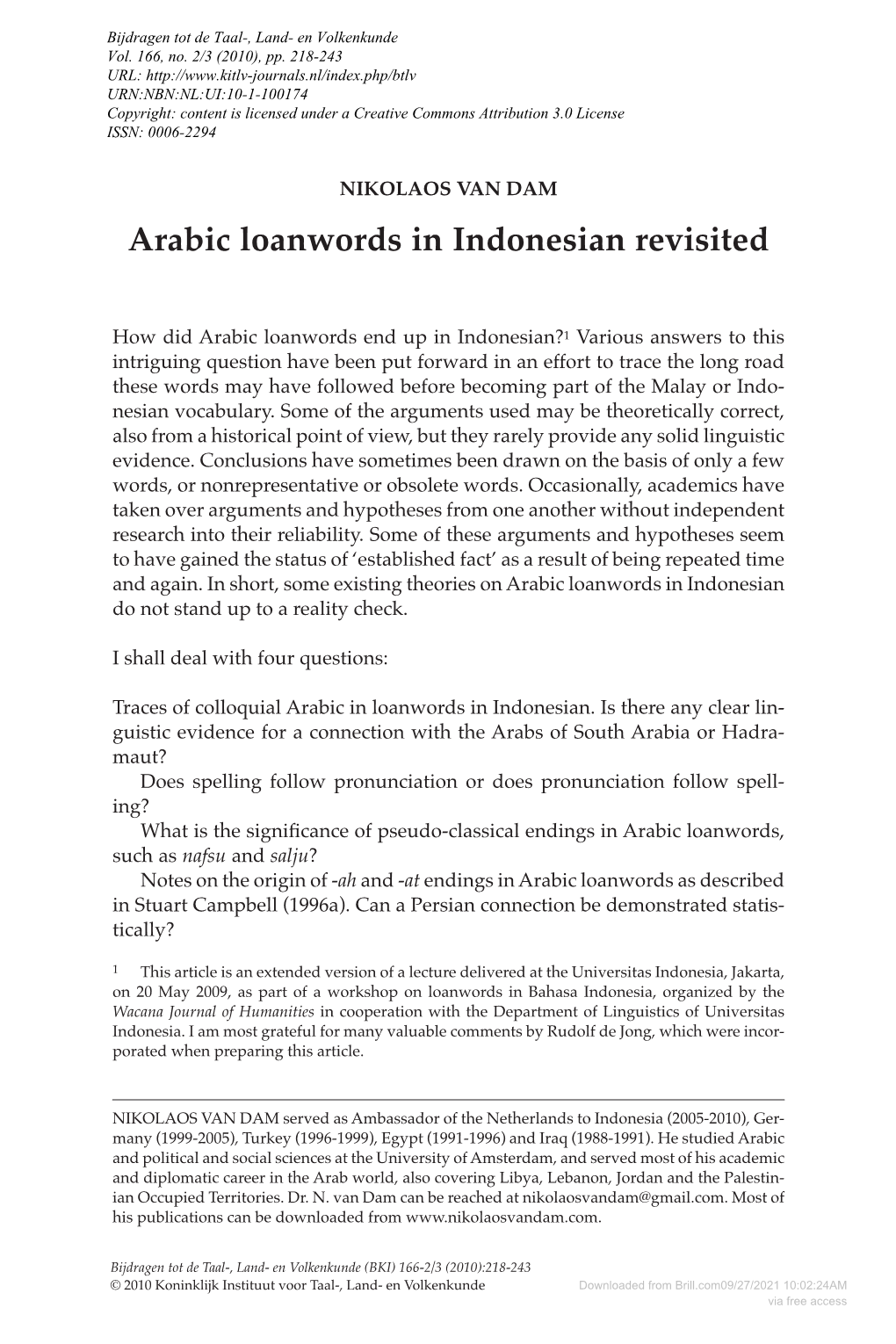 Arabic Loanwords in Indonesian Revisited