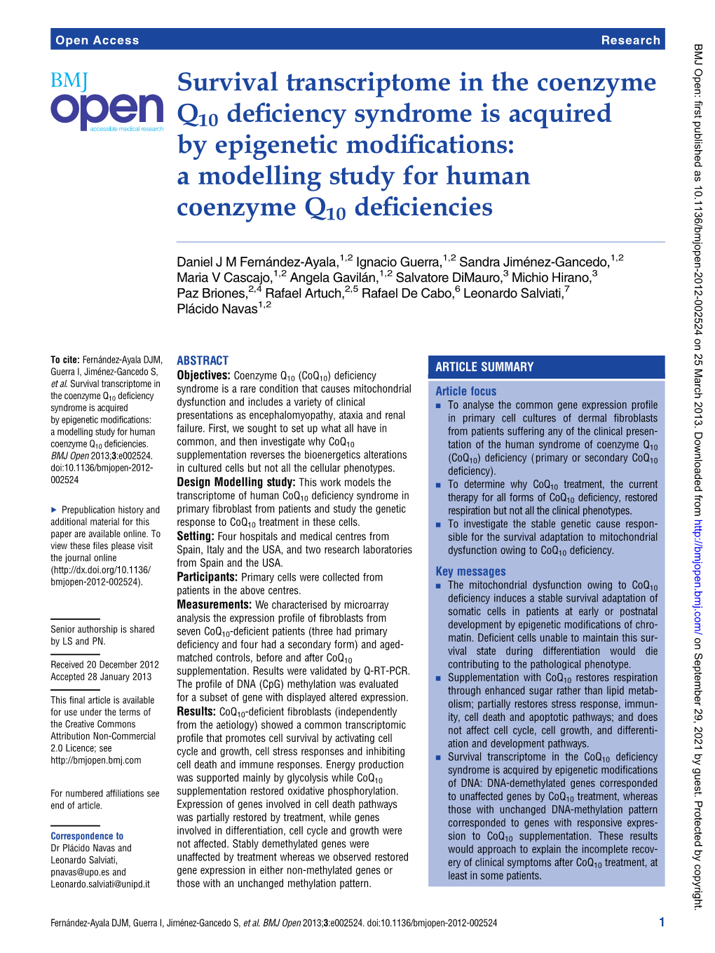 Survival Transcriptome in the Coenzyme Q10