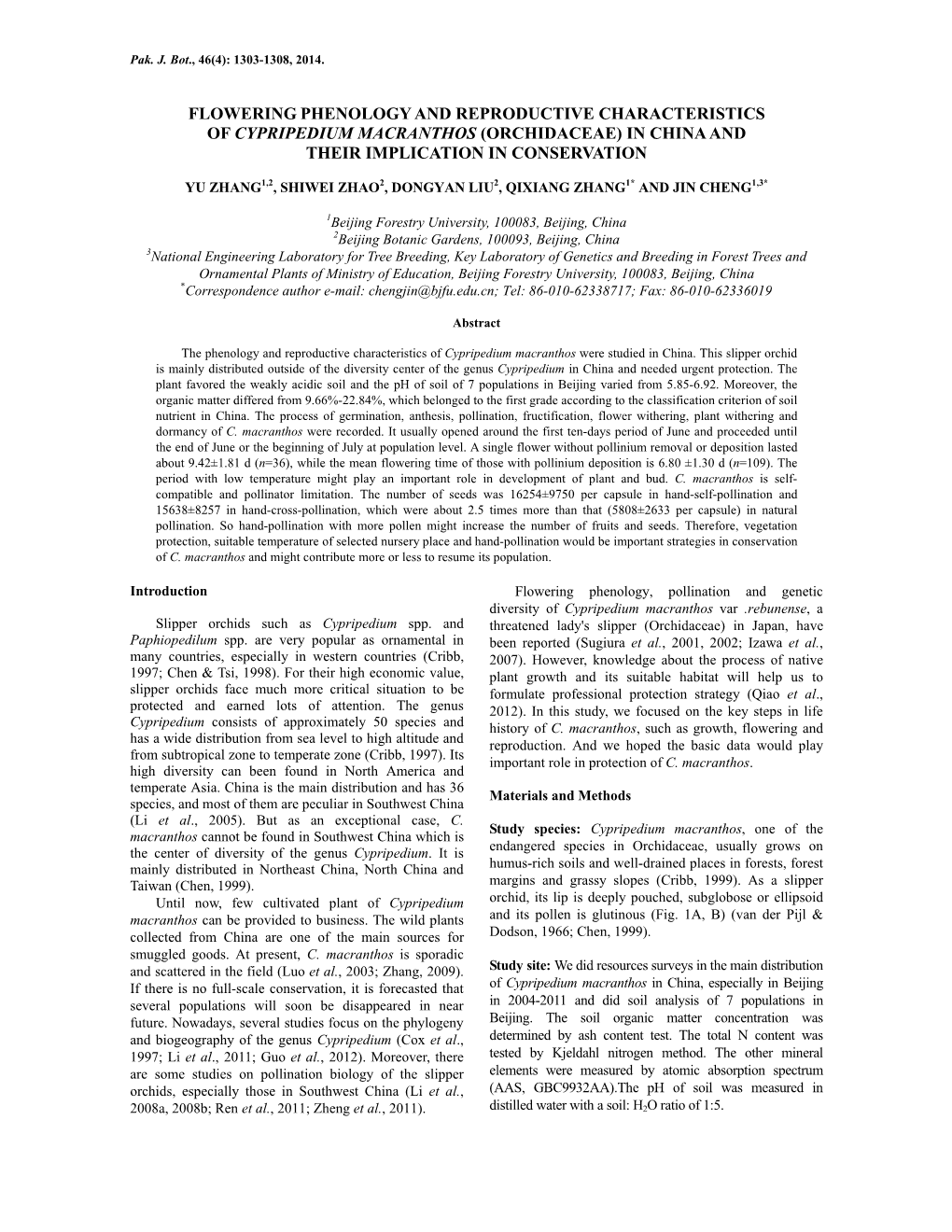 Flowering Phenology and Reproductive Characteristics of Cypripedium Macranthos (Orchidaceae) in China and Their Implication in Conservation