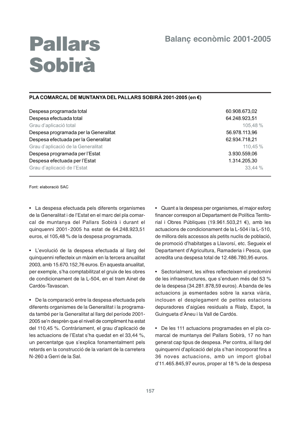 Pallars Sobirà. Balanç Econòmic I Territorial 2001-2005