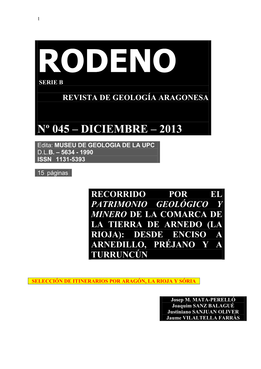 Revista De Geología Aragonesa