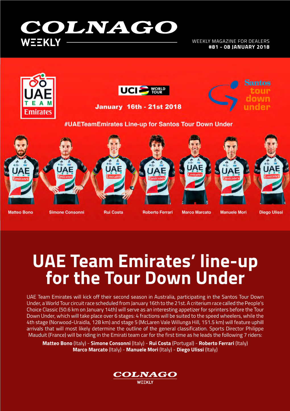 UAE Team Emirates' Line-Up for the Tour Down Under