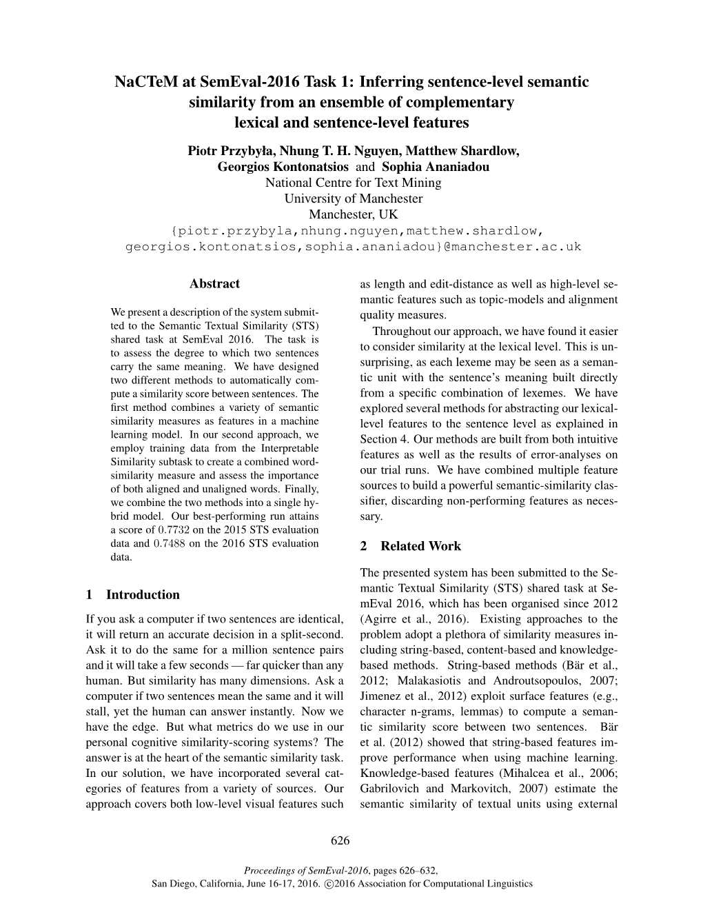 Nactem at Semeval-2016 Task 1: Inferring Sentence-Level Semantic