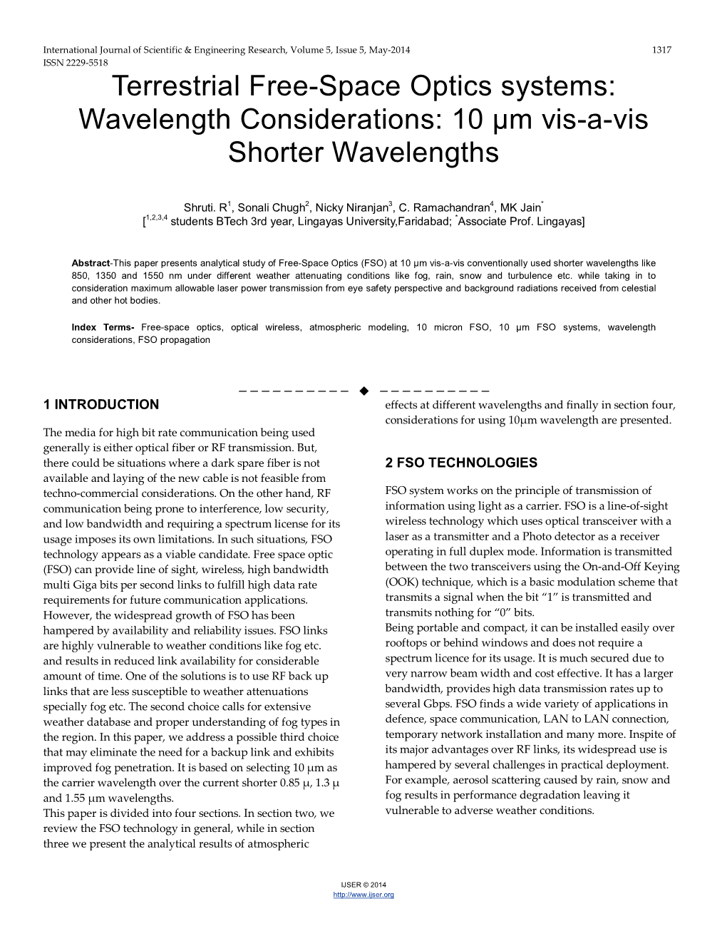 Terrestrial Free-Space Optics Systems: Wavelength Considerations: 10 Μm Vis-A-Vis Shorter Wavelengths