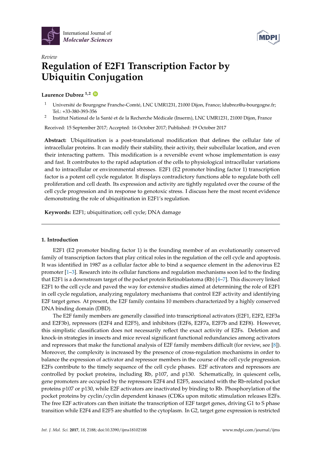 Regulation of E2F1 Transcription Factor by Ubiquitin Conjugation