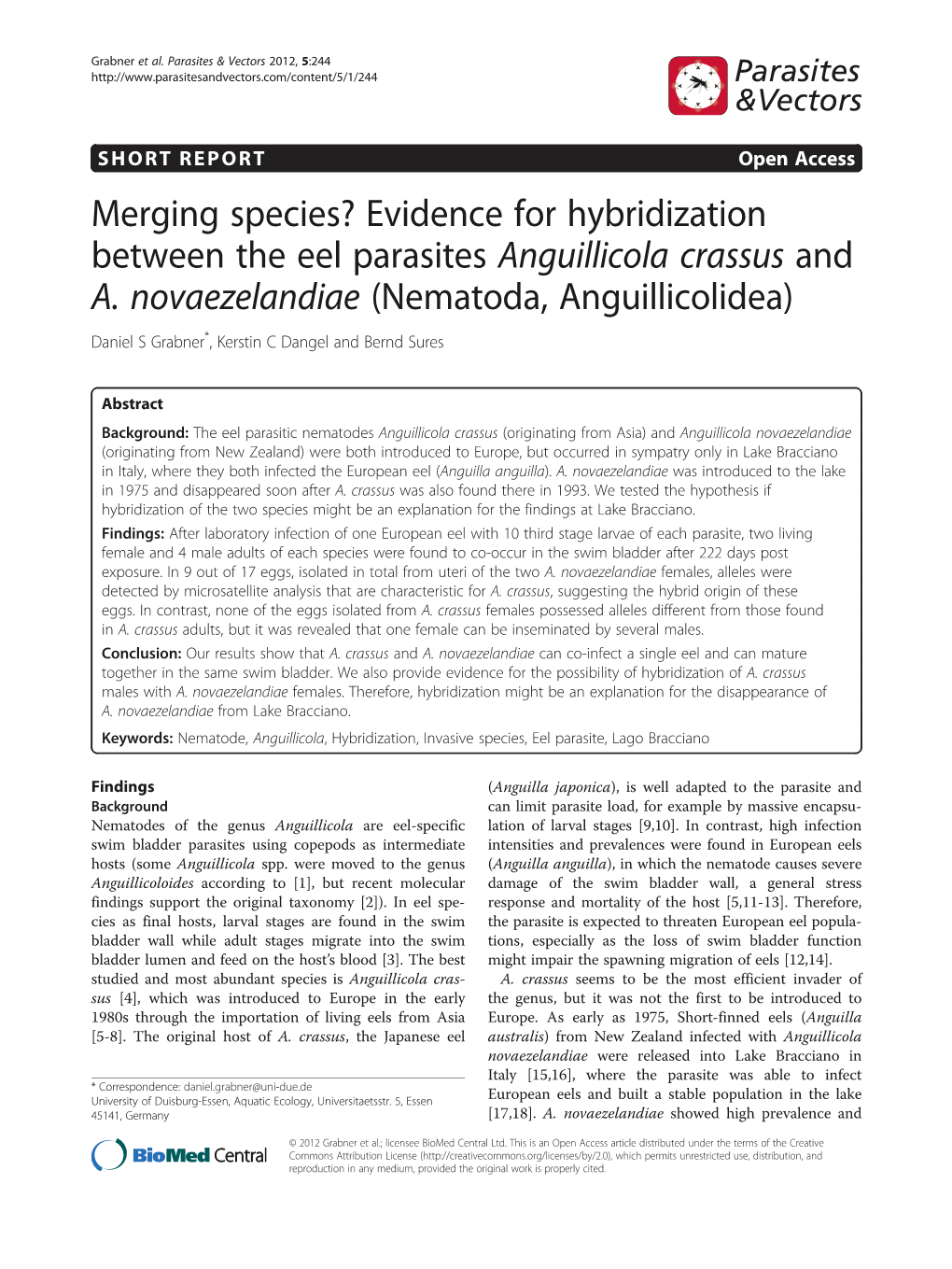 Evidence for Hybridization Between the Eel Parasites Anguillicola Crassus and A