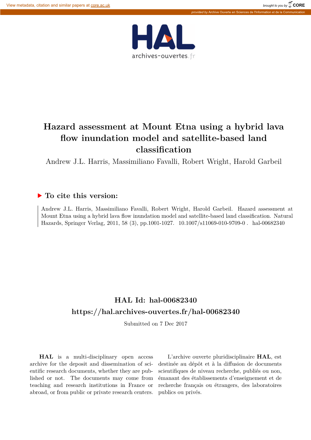 Hazard Assessment at Mount Etna Using a Hybrid Lava Flow Inundation Model and Satellite-Based Land Classification Andrew J.L