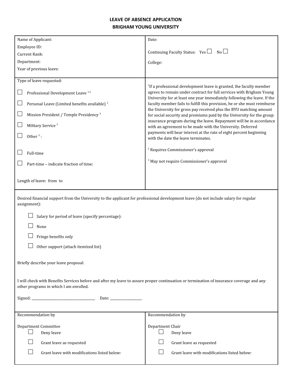 Leave of Absence Application