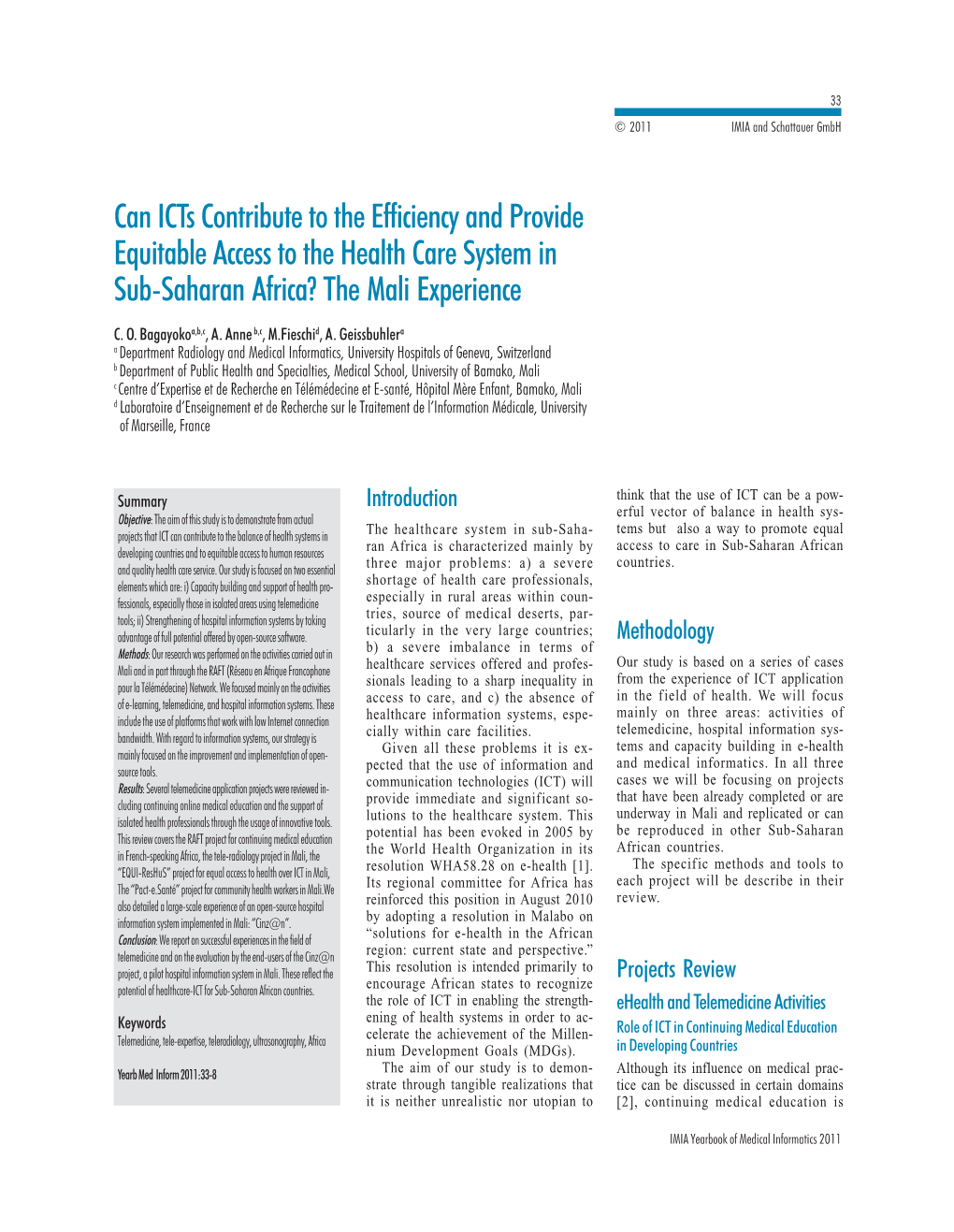 Can Icts Contribute to the Efficiency and Provide Equitable Access to the Health Care System in Sub-Saharan Africa? the Mali Experience