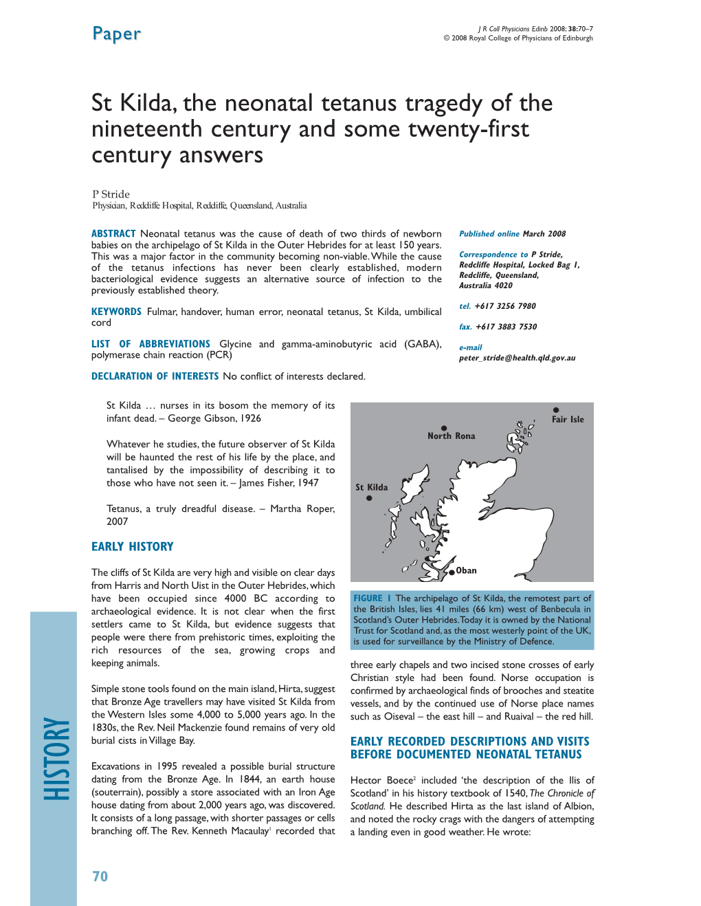 St Kilda, the Neonatal Tetanus Tragedy of the Nineteenth Century and Some