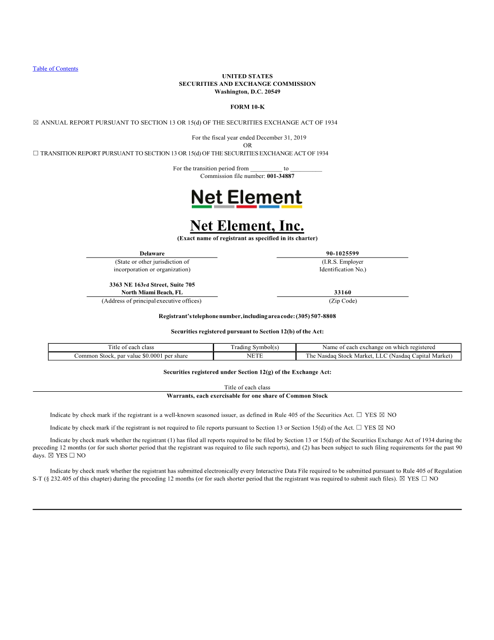 Net Element, Inc. (Exact Name of Registrant As Specified in Its Charter)