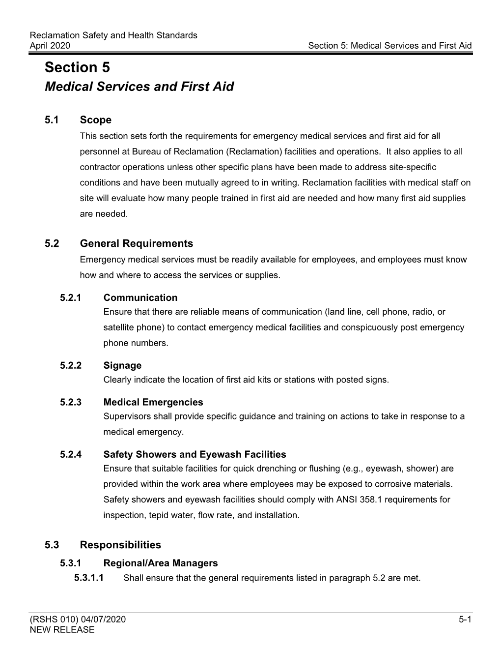 Section 5 Medical Services and First Aid