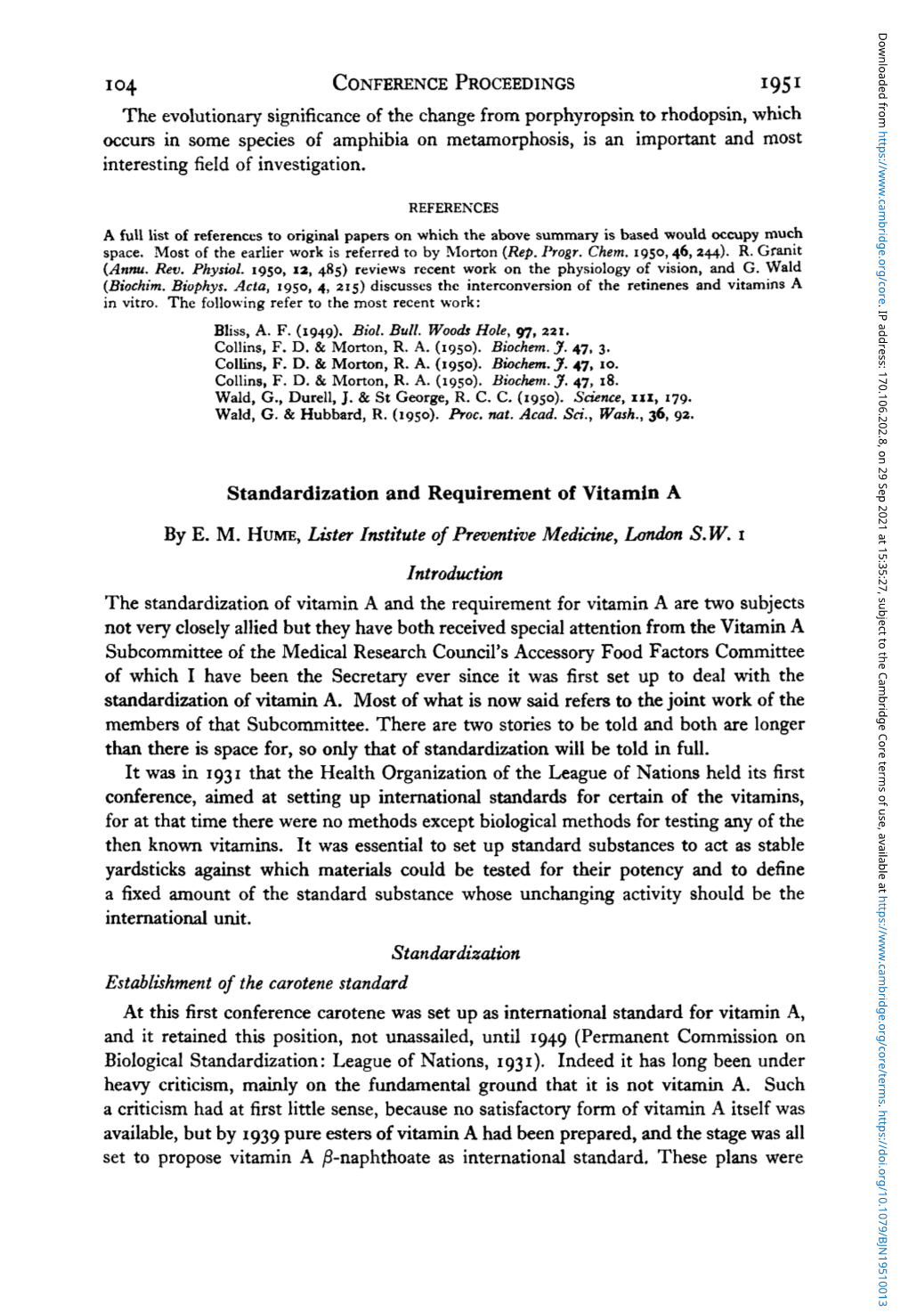 Standardization and Requirement of Vitamin A