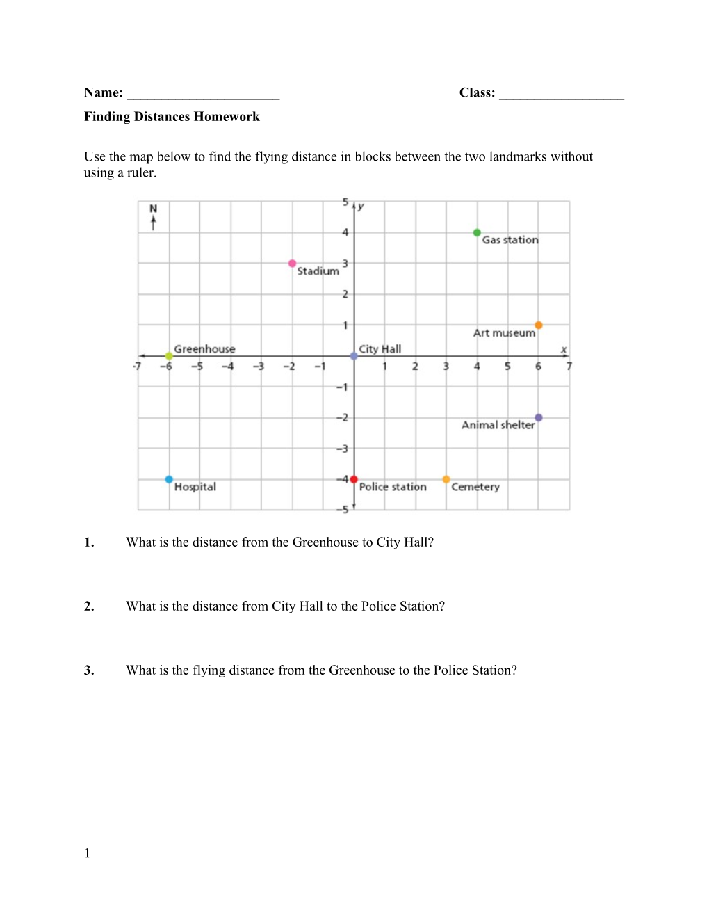 Finding Distances Homework