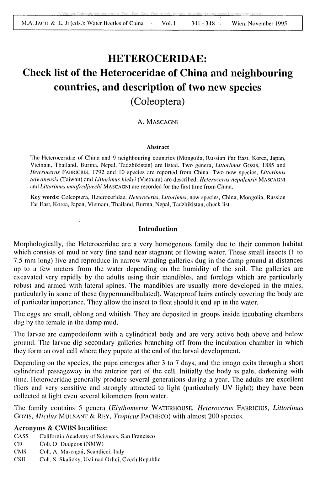 Check List of the Heteroceridae of China and Neighbouring Countries, and Description of Two New Species (Coleoptera)