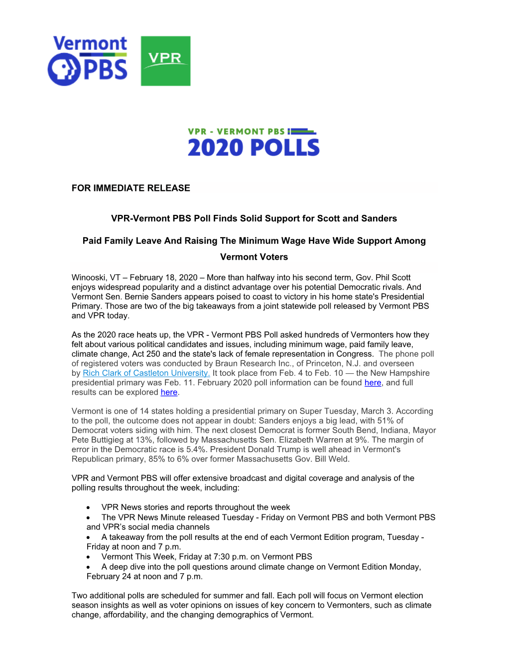 VPR-Vermont PBS Poll Finds Solid Support for Scott and Sanders