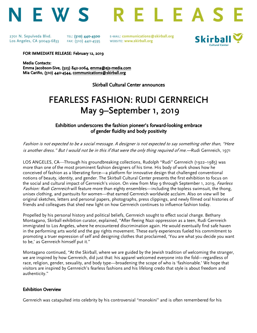 FEARLESS FASHION: RUDI GERNREICH May 9–September 1, 2019