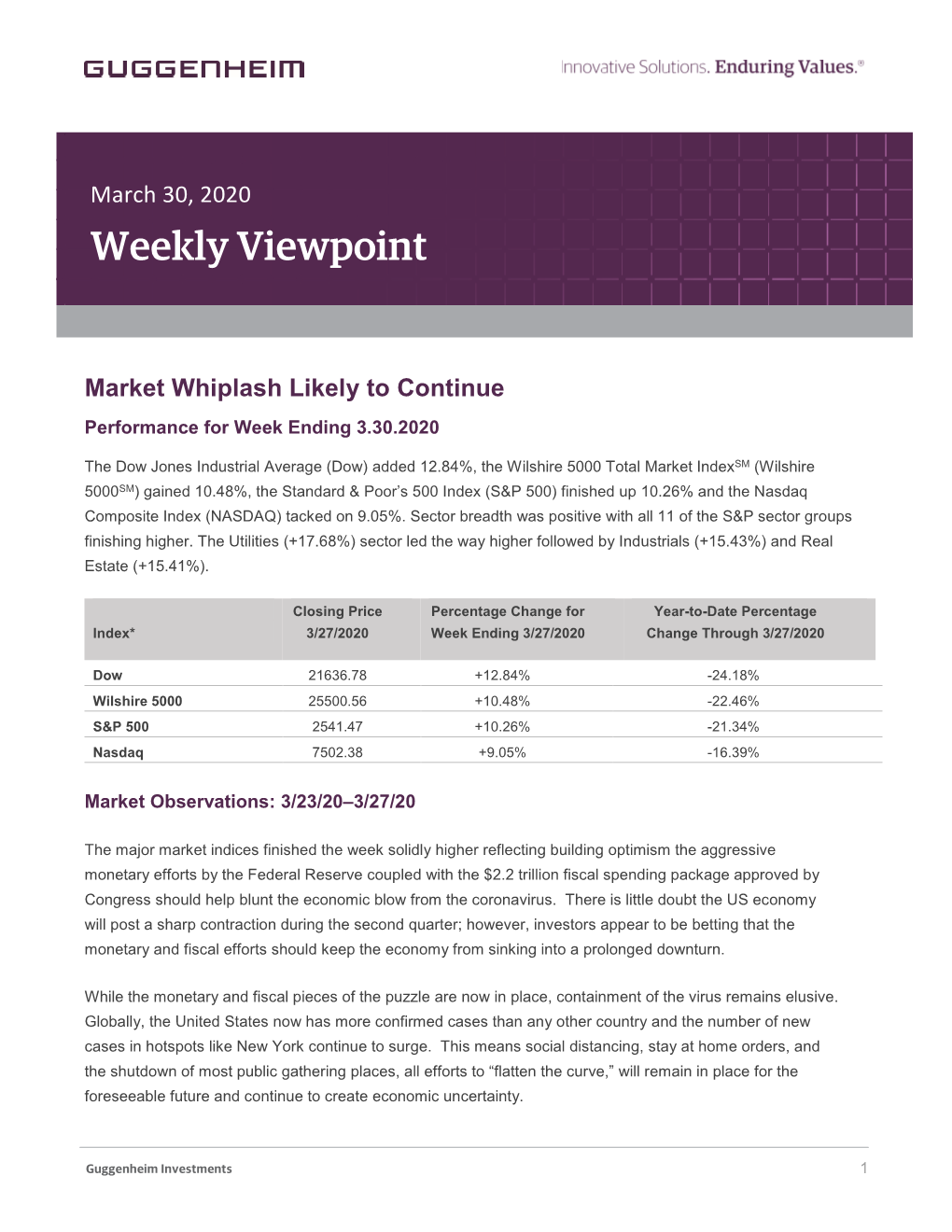 March 30, 2020 Weekly Viewpoint