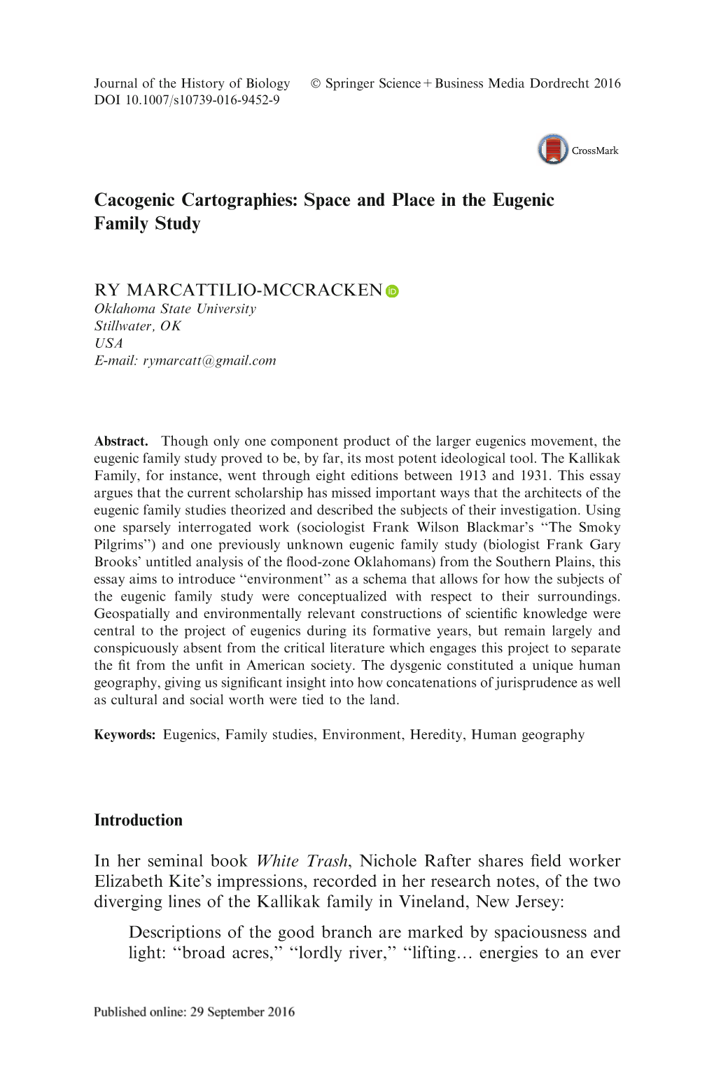 Cacogenic Cartographies: Space and Place in the Eugenic Family Study