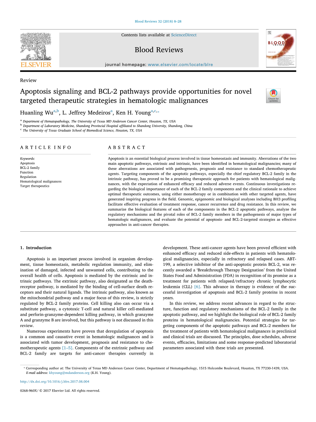 Apoptosis Signaling and BCL-2 Pathways Provide Opportunities for Novel T Targeted Therapeutic Strategies in Hematologic Malignances