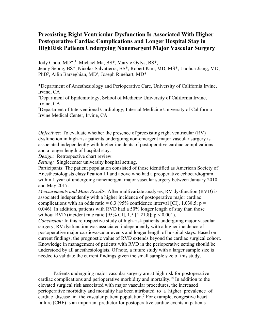 Preexisting Right Ventricular Dysfunction Is Associated With