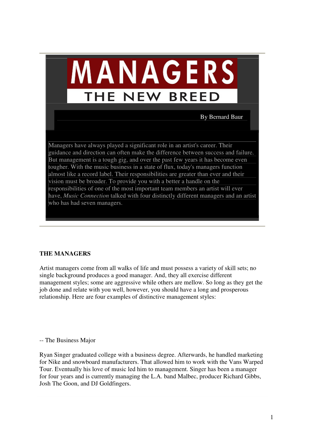 1 by Bernard Baur Managers Have Always Played a Significant Role In