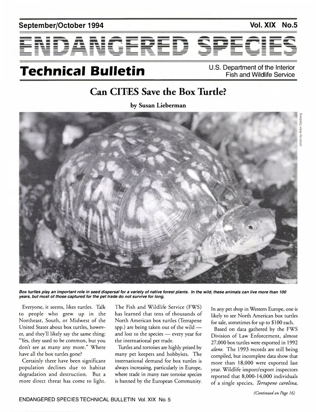 Technical Bulletin Fish and Wildlife Service Can CITES Save the Box Turtle?