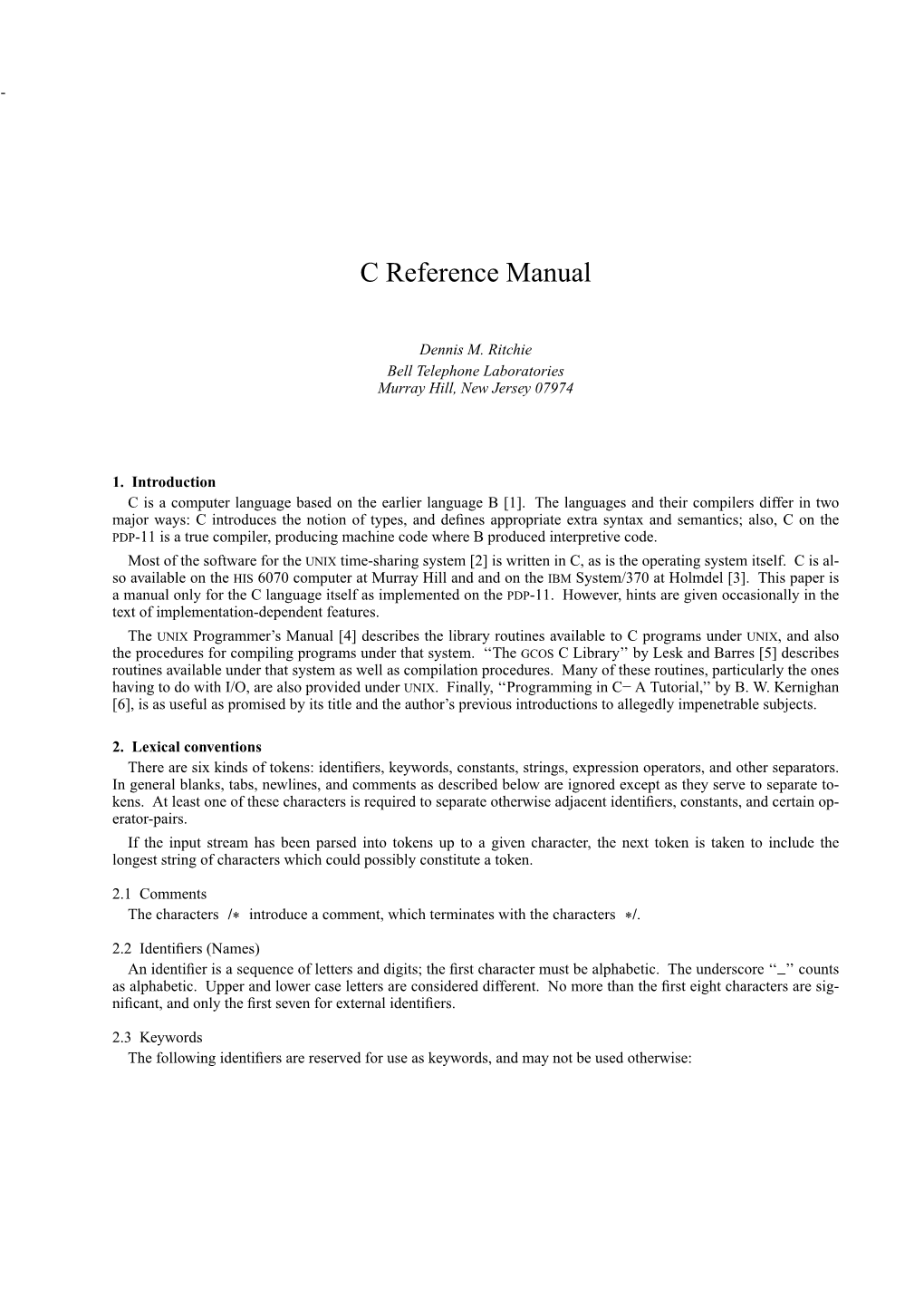 C Reference Manual