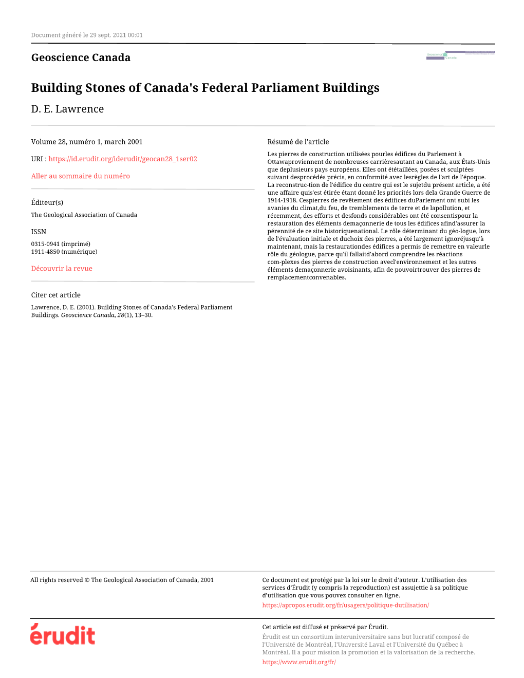 Building Stones of Canada's Federal Parliament Buildings D