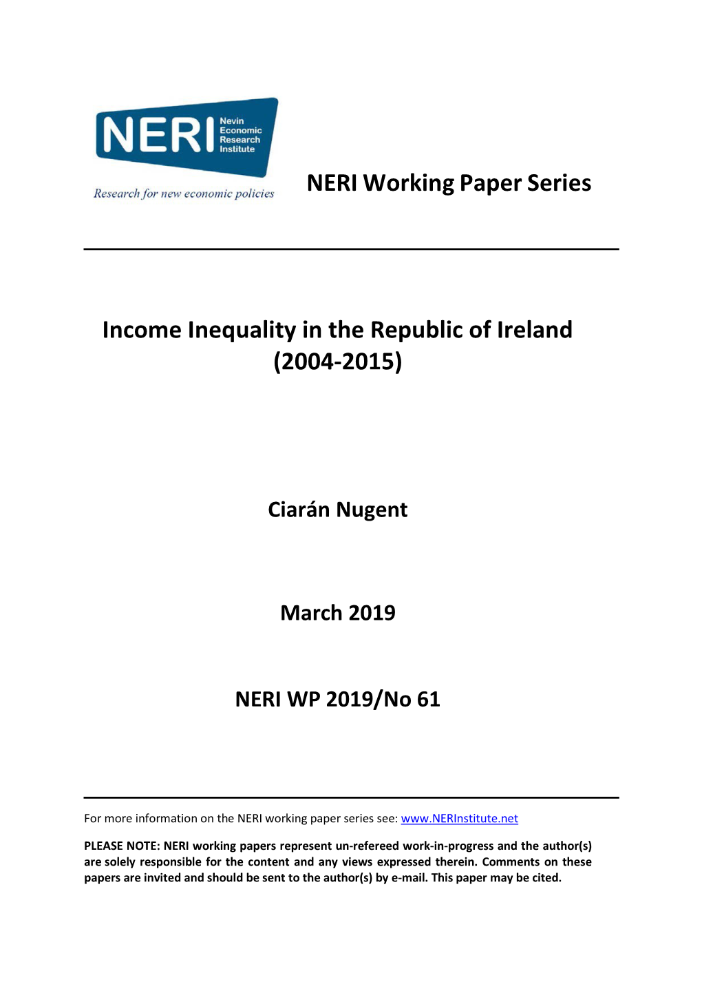 Income Inequality in the Republic of Ireland (2004-2015)