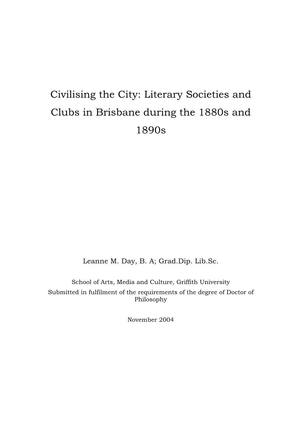 Literary Societies and Clubs in Brisbane During the 1880S and 1890S